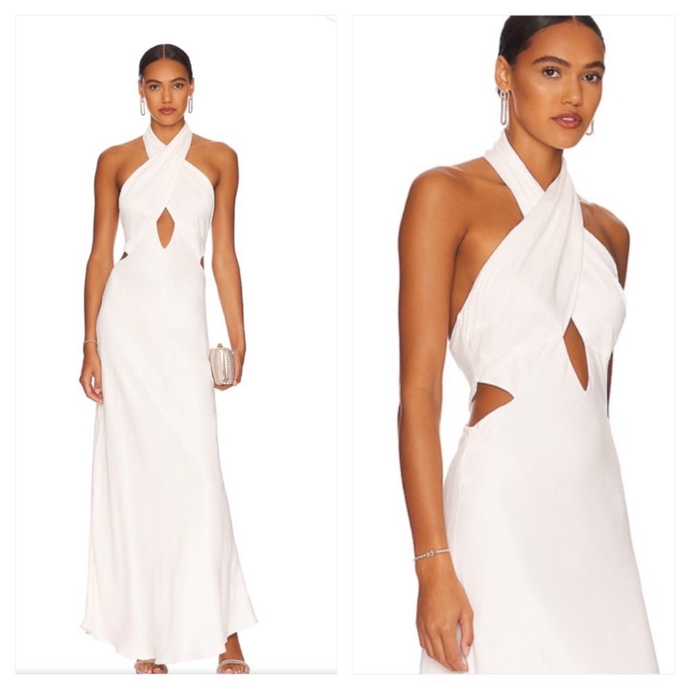 Bardot Wyn Satin Halter Dress M/6 Cut Out Crisscross Open Back Sleeveless